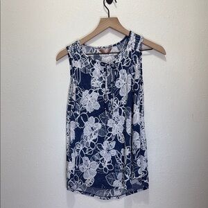 Floral Navy and White Sleeveless Top